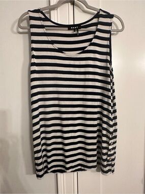 DKNY Black and White Striped Sleeveless Tank Top